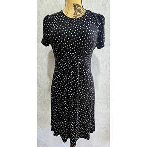 Boden Jersey  Dress, Polka Dot, Smocked Waist, Pockets, Crew Neck, Mini, Sz 6P
